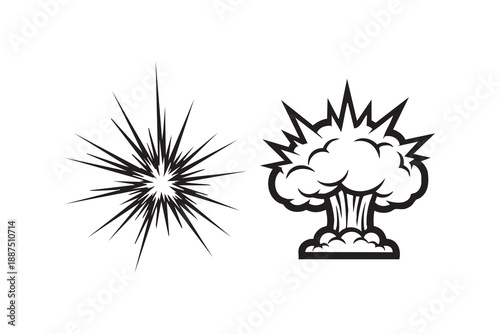Vector explosion line and solid icon pack outline different style. Symbol, logo