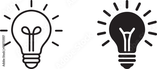Light bulb idea lamp icon in bold and line art style. Creative concept symbol for apps.