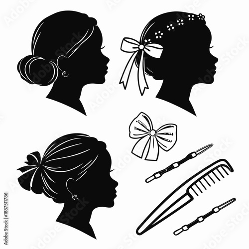 Silhouettes of women with hair accessories