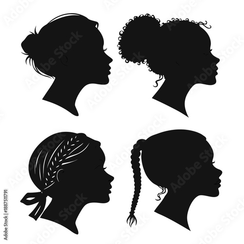 Silhouettes of women with different hairstyles