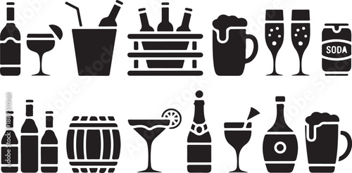 Alcohol drinks beverage icons set silhouette