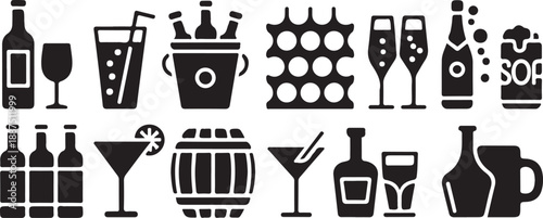 Alcohol drinks beverage icons set silhouette