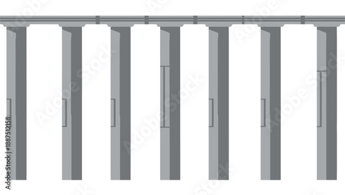 Industrial Bridge or Pier Concrete Pillars Illustration.