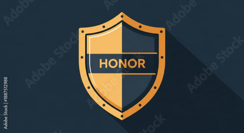 Golden shield emblem with honor text on dark blue background symbolizing protection and integrity