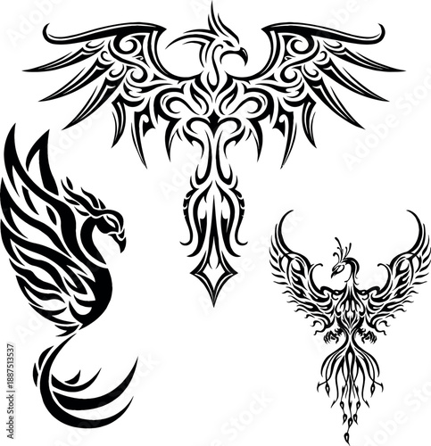 Mythical Phoenix Firebird Rising Tattoo Designs and Winged Symbols
