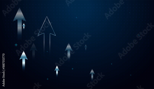 The finance investment graph arrow growth up and isolated on blue dark background. vector illustration, Multiple arrow shapes move upward, showing clear direction