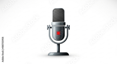 Professional studio microphone with red recording button on stand ideal for podcasting voiceovers and music production in a recording studio