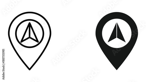 Map pin icons with compass symbol for navigation