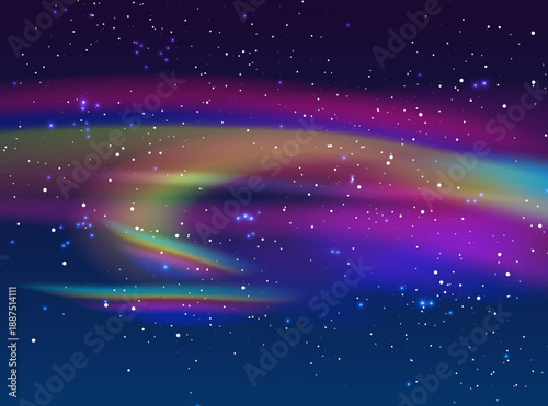 Night blue starry sky, purple galaxy background. Realistic starry sky with gradient. Milky way with shining stars. Night sky with light effect.