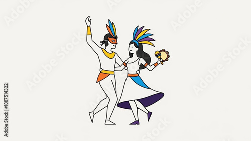 Indian Couple Dancing with Traditional Costume and Feathered Headgear