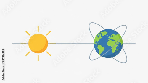 Earth Orbiting Sun Simple Illustration Isolated on White