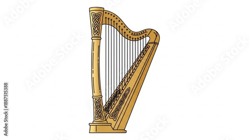 Golden Harp Isolated on White Background