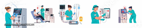 Hemodialysis Treatment Procedures: Medical Staff Operating Dialysis Machines, Monitoring Patients, Setting Up Equipment, and Responding to Clinical Alerts.