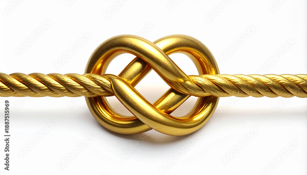 Naklejka premium Gold chain link and rope connected together in a knot on isolated transparent background