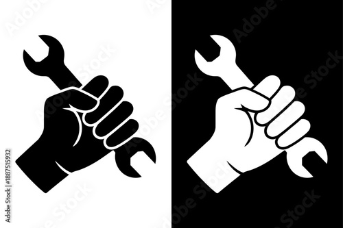 Hand Holding Spanner Icon. Minimal Flat Silhouette Vector for Repair, Service, and Maintenance Concepts