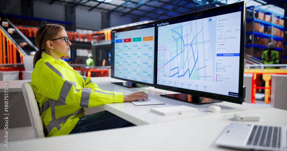 Fototapeta premium Efficient Logistics Woman Using Route Planning App