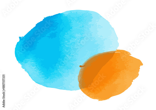 Manchas abstratas de aquarela em tons de azul e laranja sobre fundo transparente, design moderno.