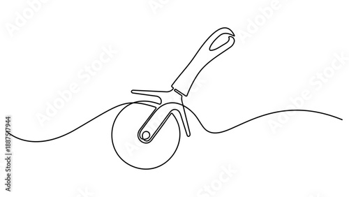 One continuous line drawing of pizza cutter.one line drawing of pizza cutting tool. Single line art Pizza cutter utensil cooking kitchen tool continuous drawing. Vector minimalist linear illustration