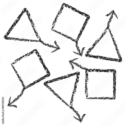 Vector icon of unsupervised machine learning with chaotic data movement and entropy. Dark brown charcoal sketch on transparent background. Hand-drawn concept for pattern discovery and data noise