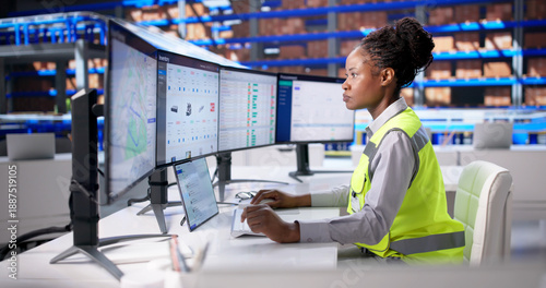 Canvas-taulu Efficient Young Woman Using Delivery Routing Software