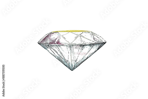 Diamante brillante con facetas cortadas, aislado sobre fondo transparente, ilustración de boceto.