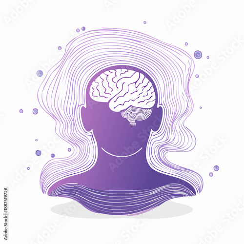 Woman with Brain Illustration Art.