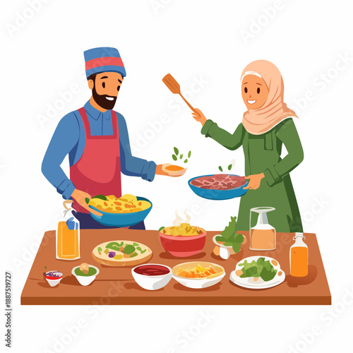 Man and Woman Cooking Together.