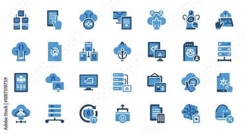 Cloud Computing and Data Storage Vector Icon Set