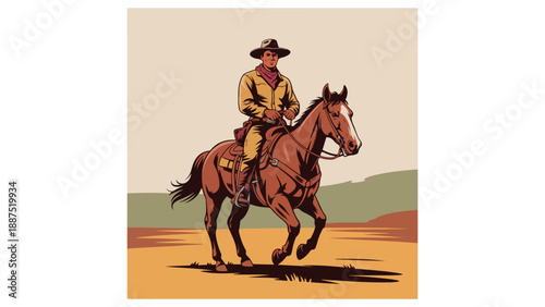 Vintage Cowboy Silhouette on Bucking Horse - Western Rodeo Art - Wild West Cowboy Illustration - Rodeo Cowboy on Horseback