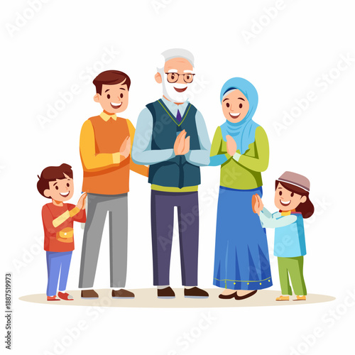 Family Group Standing Together Illustration.