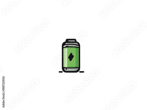 Ícone de bateria verde com símbolo de raio, representando energia e carga, em fundo transparente.