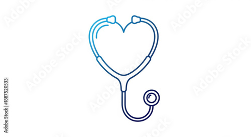 Stylized stethoscope forming a heart shape symbolizing healthcare and medical care with gradient blue color on white background