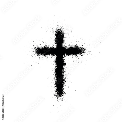 Black Christian Cross Spray Paint Effect.