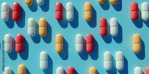 Wallpaper Mural Colorful Capsule Pills on Blue Background Torontodigital.ca