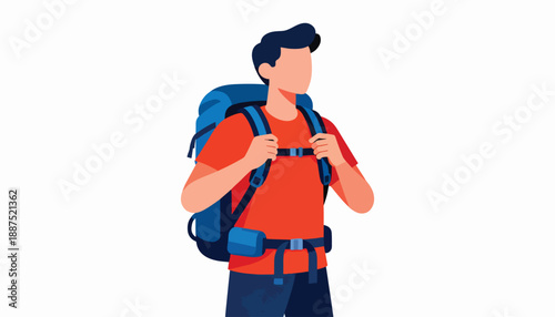 Adventurer with a large backpack, looking ahead
