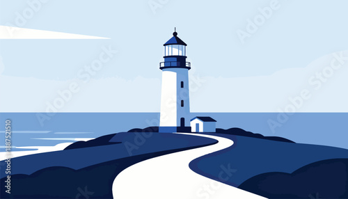 Coastal lighthouse guiding ships with a winding path leading to it