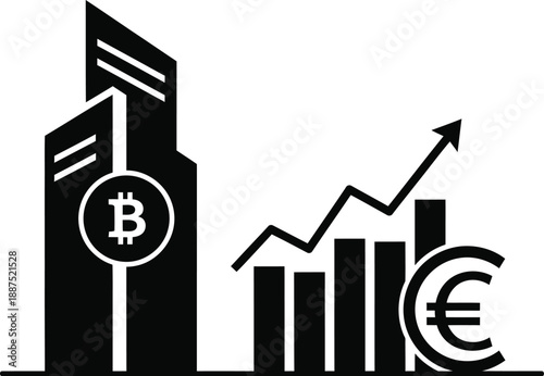 Business growth with bitcoin and euro currency analysis