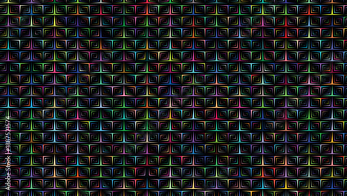 Geometric Prism Pattern: A captivating, geometric pattern composed of repeating prism-like shapes in a dynamic array of vibrant colors, creating a visually engaging abstract composition.