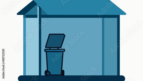Blue structure with a wheelie bin inside