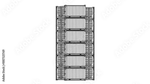 Stack of cargo containers outline illustration for logistics concept.