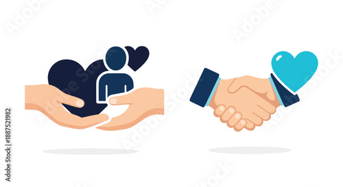 Customer care and partnership handshake with heart vector illustration