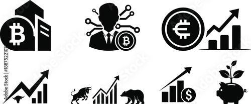 Business growth with cryptocurrency and stock market investment concepts