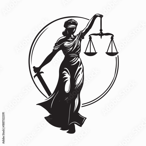 A lady justice logo with scales and scales logo vector isolated on white background