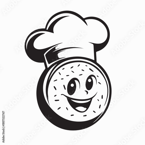 Cheerful Donut Character with Chef Hat Logo Vector Isolated on White Background