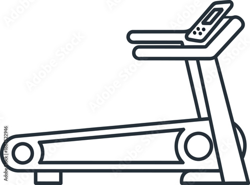 Simple black outline icon representing a modern treadmill machine used for running or walking exercise in a fitness setting