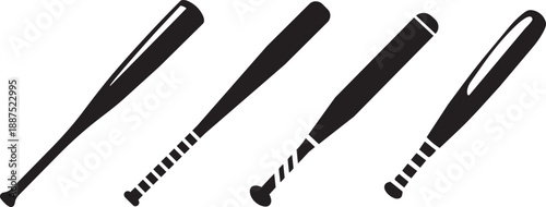 Baseball Bat Silhouettes – Black Icons of Athletic Gear with Varying Handle Grips and Barrel Styles