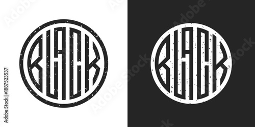 Vintage Circular Monogram Logo with Grunge Texture in Black and White