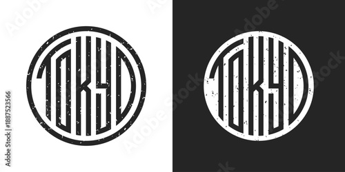 Vintage Circular Tokyo Monogram Logo with Distressed Black and White Style