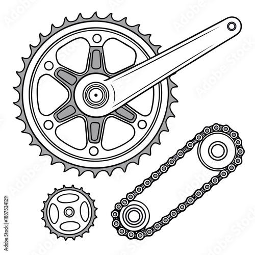 Bicycle crankset and chain illustration