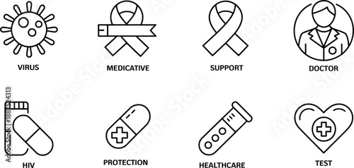 Medical Healthcare Icons Set, Virus, Doctor, Support, Protection Vector